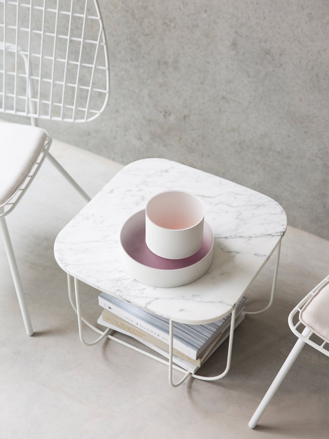 Cage, Table, White/White Marble