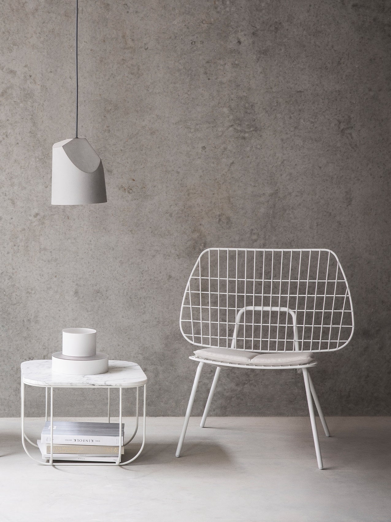 Cage, Table, White/White Marble