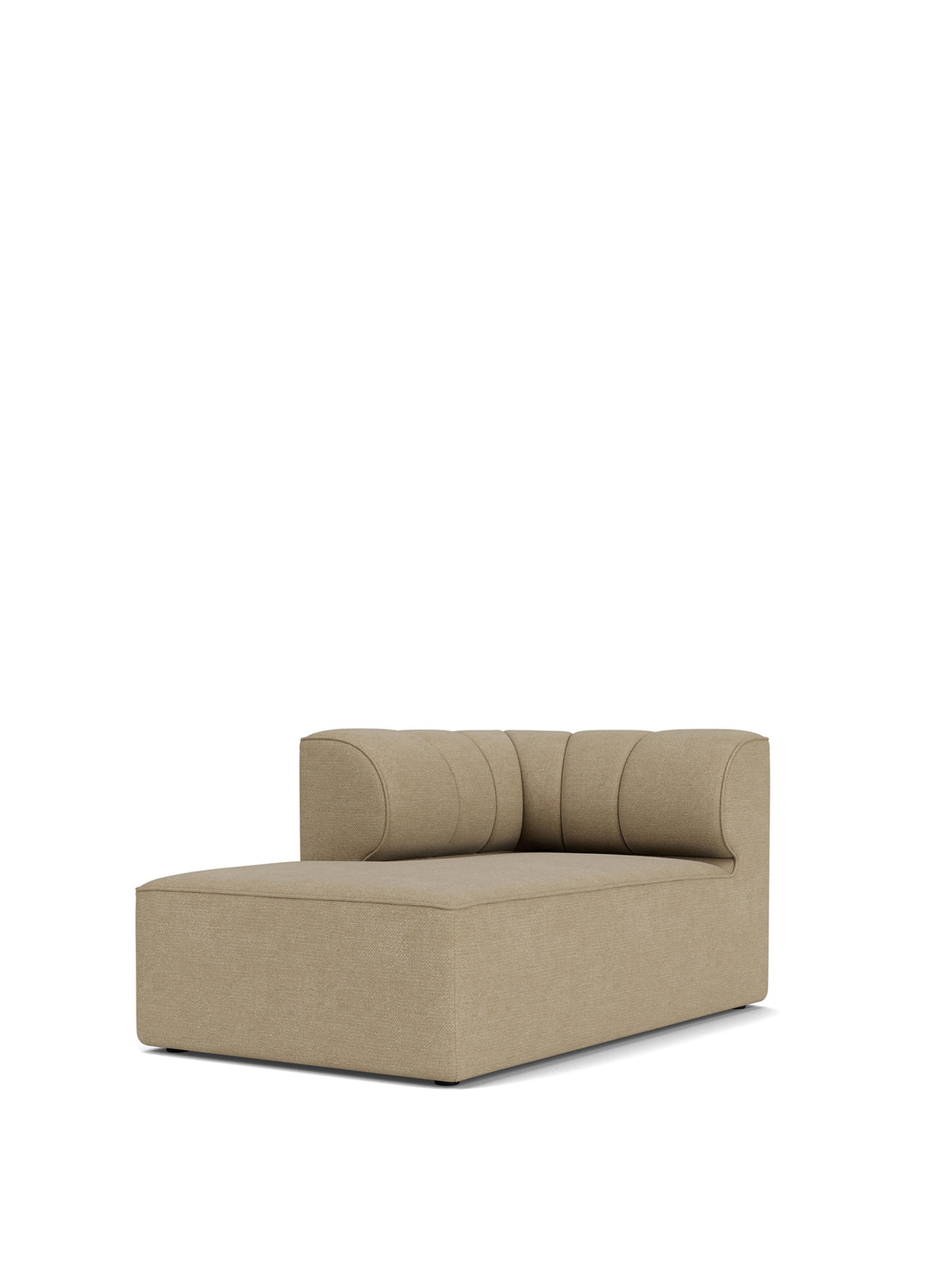 An angled view of the Eave Seamline Modular Sofa Chaise Longue. The piece is upholstered in a light brown, textured fabric.