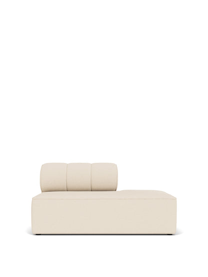 Front view of the Eave Seamline Modular Sofa, Open End, upholstered in light fabric with a low, segmented backrest.