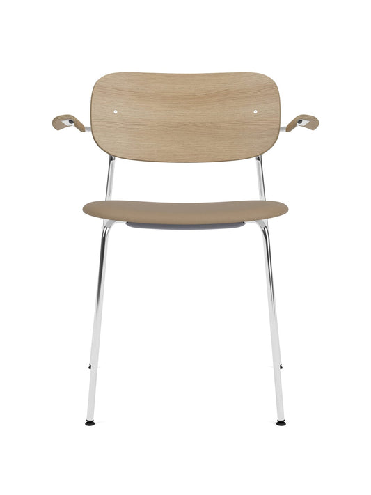 Co Dining Chair, upholstered seat with armrest, Chrome
