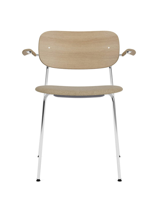 Co Dining Chair, upholstered seat with armrest, Chrome