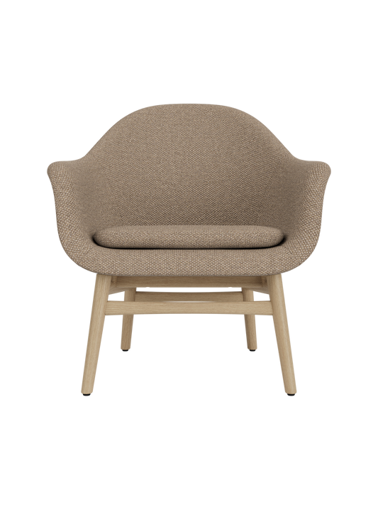 Harbour Lounge Chair featuring Logan Flint textured upholstery and a minimalist natural oak wood frame.