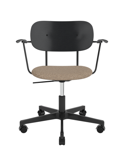 Black Co Task Chair with a Logan Flint upholstered seat, black painted oak backrest and five-star swivel base.