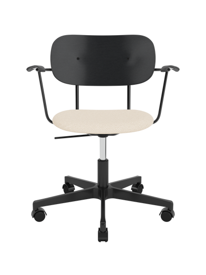 Co Task Chair with cream Logan Jasmine seat, black painted oak back and armrests on a black swivel base with castors.