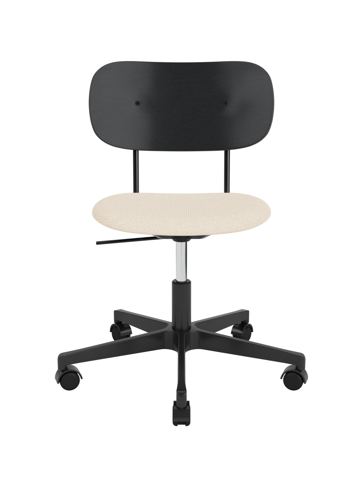 Co Task Chair in black painted oak with a Logan Jasmine upholstered seat and black five-star swivel base on castors.