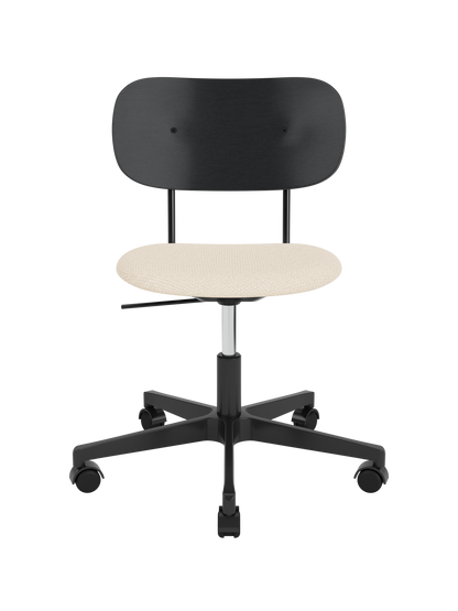 Co Task Chair in black painted oak with a Logan Jasmine upholstered seat and black five-star swivel base on castors.