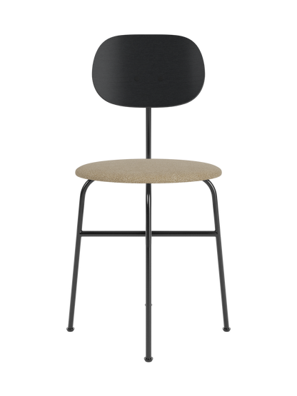 Afteroom Dining Chair Plus with a beige Audo Bouclé seat, black painted oak backrest and minimalist black steel frame.