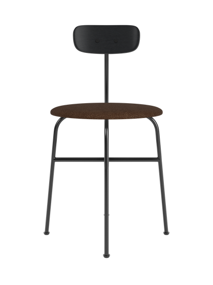 Afteroom Dining Chair with black painted oak backrest and brown Audo Bouclé 07 upholstered seat on a black frame.