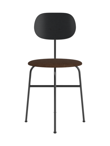 Afteroom Dining Chair Plus with black painted oak backrest, brown bouclé upholstered seat and black steel frame.