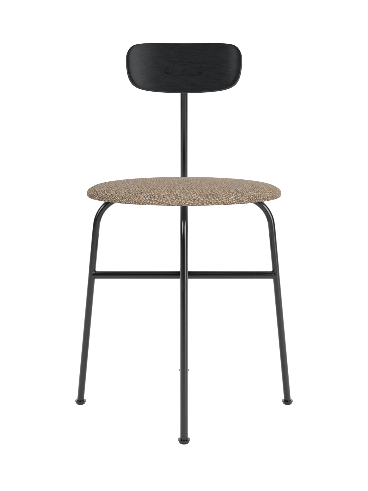 Afteroom Dining Chair featuring a Logan Flint upholstered seat and black painted oak backrest on a black steel frame.