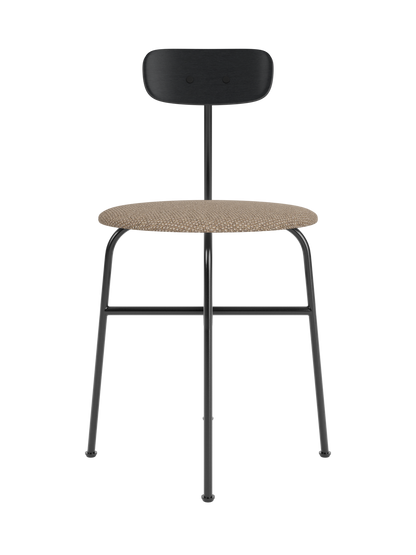 Afteroom Dining Chair featuring a Logan Flint upholstered seat and black painted oak backrest on a black steel frame.