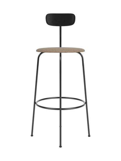 Afteroom Bar Chair with a black painted oak backrest and Logan Flint upholstered seat on a black powder-coated steel frame.
