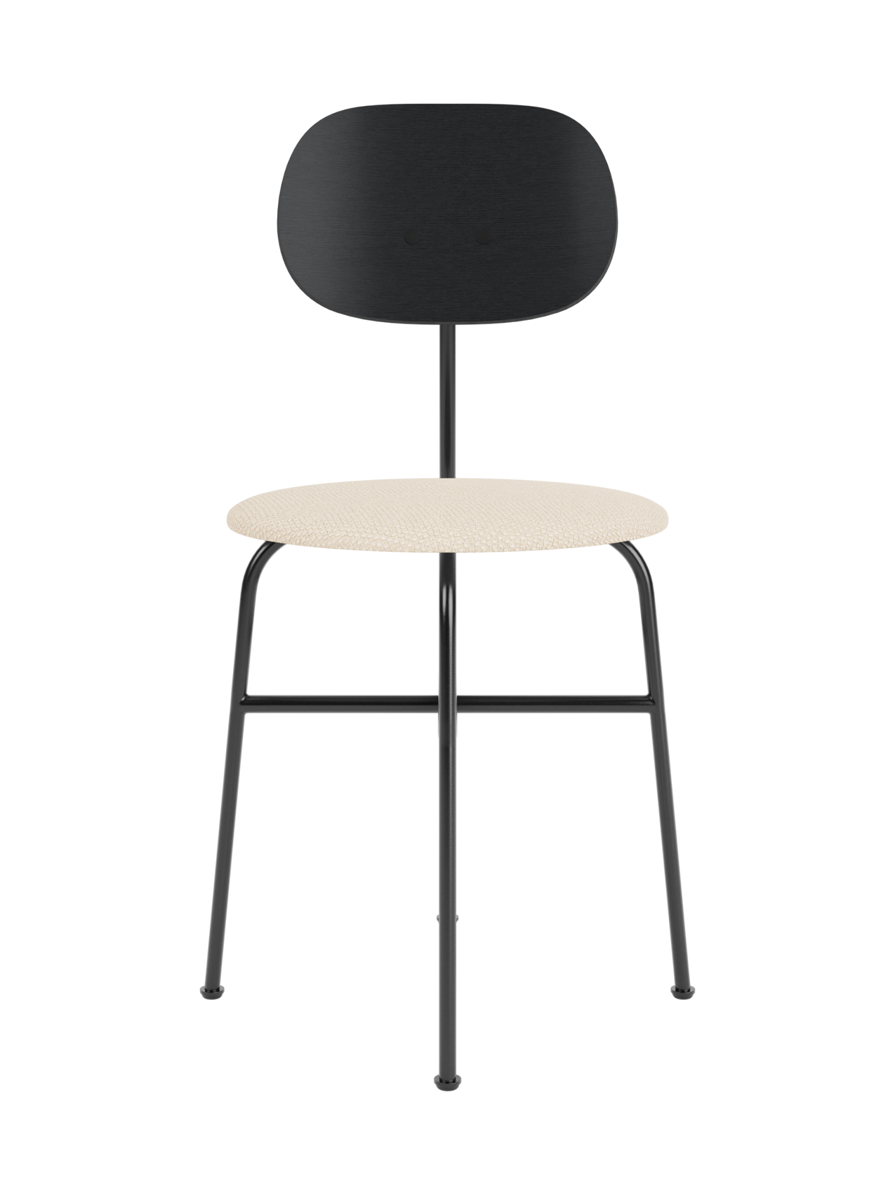 Afteroom Dining Chair Plus with black painted oak back, light beige upholstered seat and slim black steel frame.