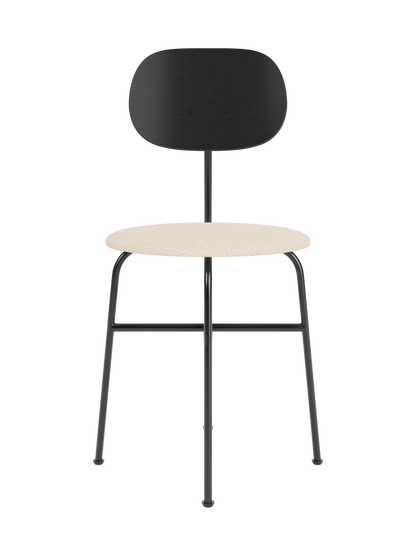 Afteroom Dining Chair Plus with black painted oak back, light beige upholstered seat and slim black steel frame.