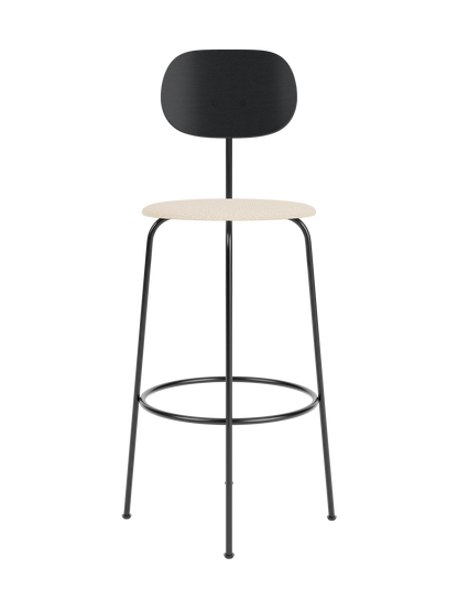 Afteroom Bar Chair Plus with a black oak backrest and Logan Jasmine upholstered seat on a slender metal frame.