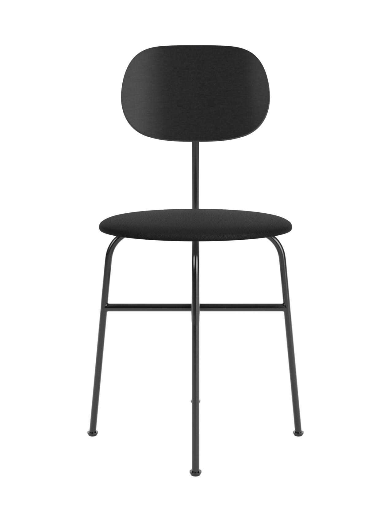 Afteroom Dining Chair Plus with a black painted oak backrest and black upholstered seat on a minimalist steel frame.