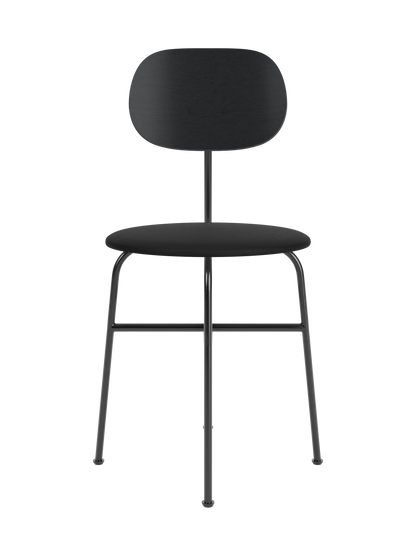 Afteroom Dining Chair Plus with a black painted oak backrest and black upholstered seat on a minimalist steel frame.