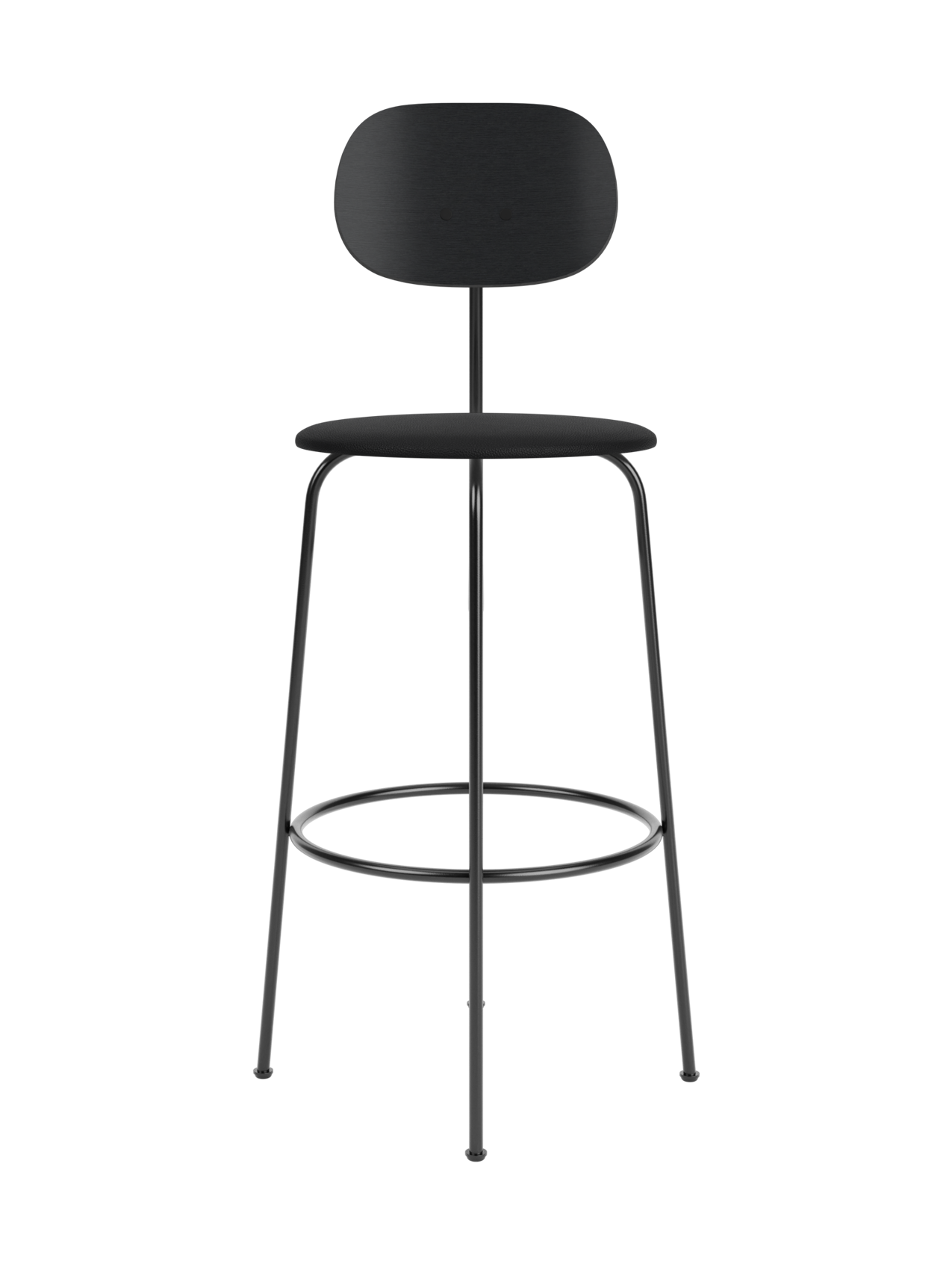 Afteroom Bar Chair Plus in black painted oak with a matching upholstered seat and slender minimalist metal frame.