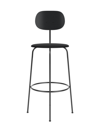Afteroom Bar Chair Plus in black painted oak with a matching upholstered seat and slender minimalist metal frame.