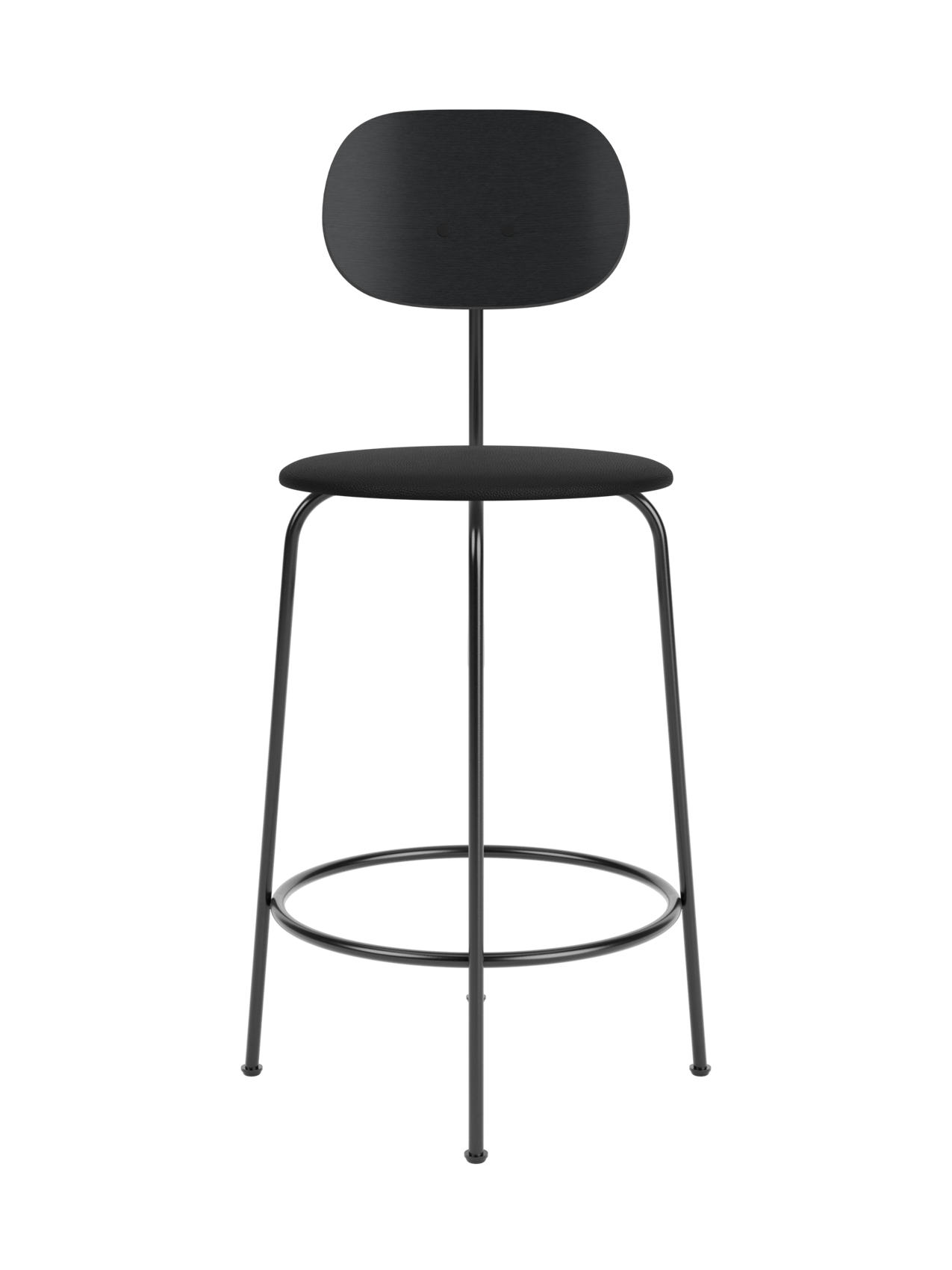 Afteroom Counter Chair Plus in black painted oak with a Sierra 1001 upholstered seat and slender steel frame.