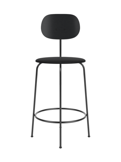 Afteroom Counter Chair Plus in black painted oak with a Sierra 1001 upholstered seat and slender steel frame.