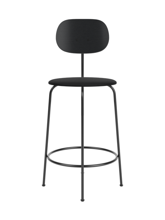Afteroom Counter Chair Plus in black painted oak with a Sierra 1001 upholstered seat and slender steel frame.