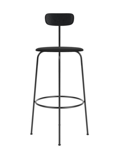 Afteroom Bar Chair with black Sierra 1001 upholstered seat and black painted oak backrest on a slim steel frame.