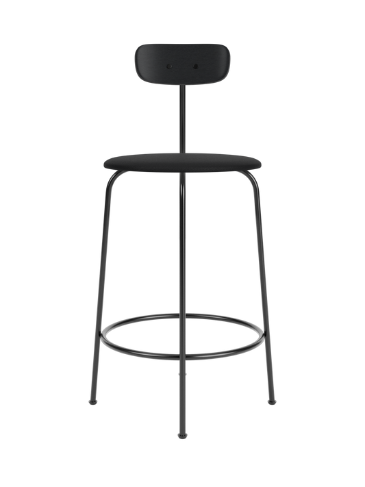 Black Afteroom Counter Chair with a black painted oak backrest and Sierra 1001 upholstered seat on a slim metal frame.
