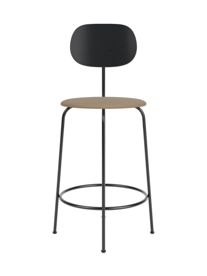 Afteroom Counter Chair Plus with black painted oak backrest and tan Sierra 1611 upholstered seat on a black metal frame.