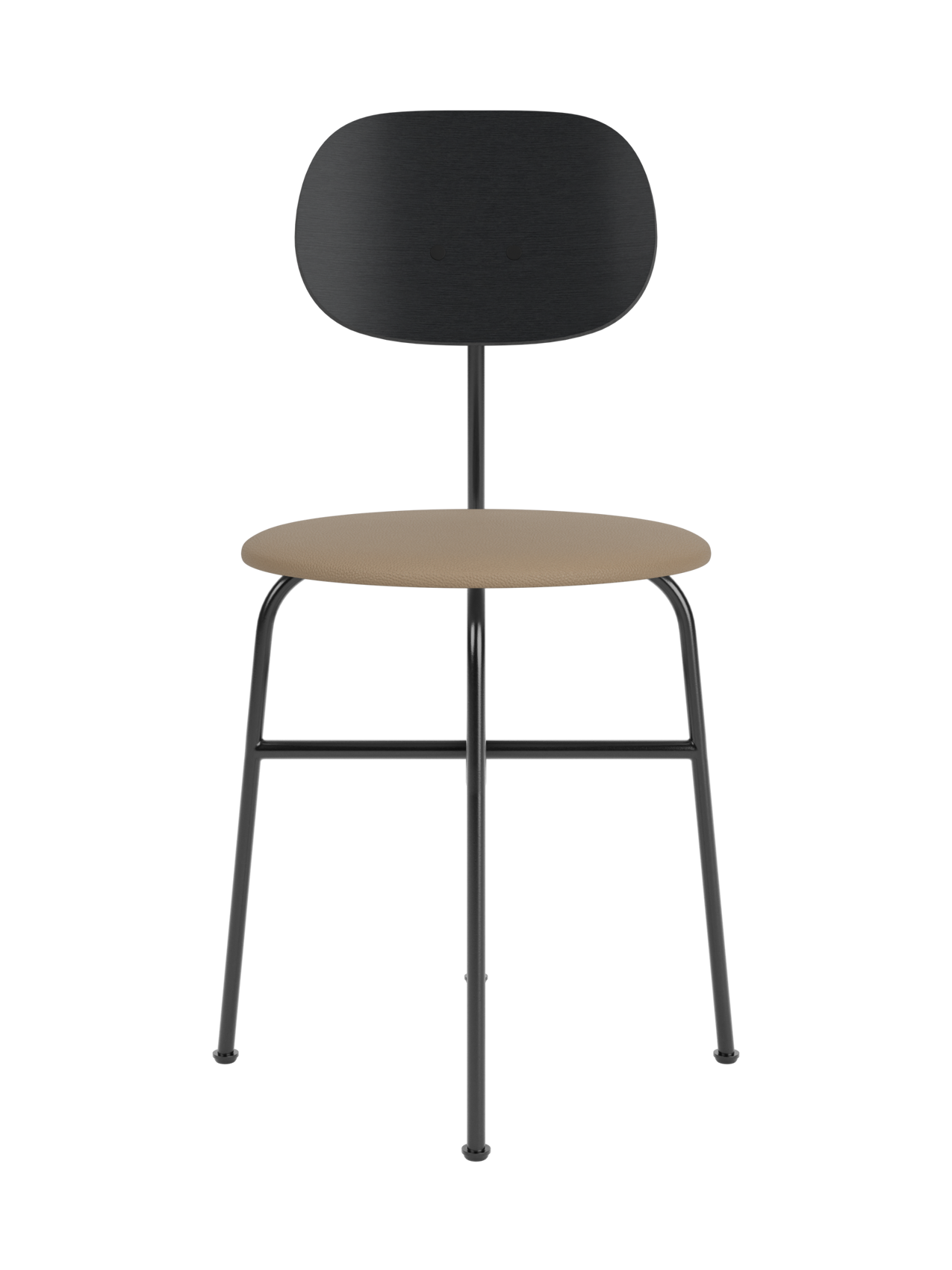Afteroom Dining Chair Plus with a tan Sierra 1611 upholstered seat and black painted oak backrest on a steel frame.