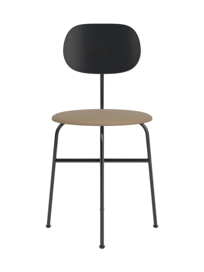 Afteroom Dining Chair Plus with a tan Sierra 1611 upholstered seat and black painted oak backrest on a steel frame.