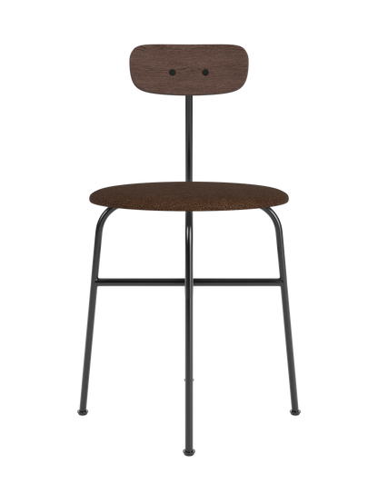 Afteroom Dining Chair featuring a dark stained oak backrest and brown Audo Bouclé seat on a black powder-coated steel frame.