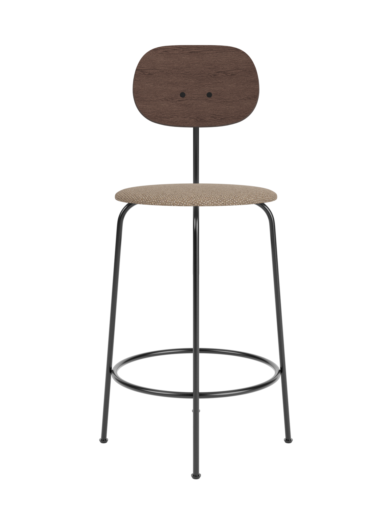 Afteroom Counter Chair Plus with dark stained oak backrest, Logan Flint upholstered seat and black powder-coated frame.