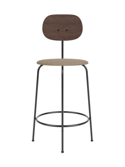 Afteroom Counter Chair Plus with dark stained oak backrest, Logan Flint upholstered seat and black powder-coated frame.