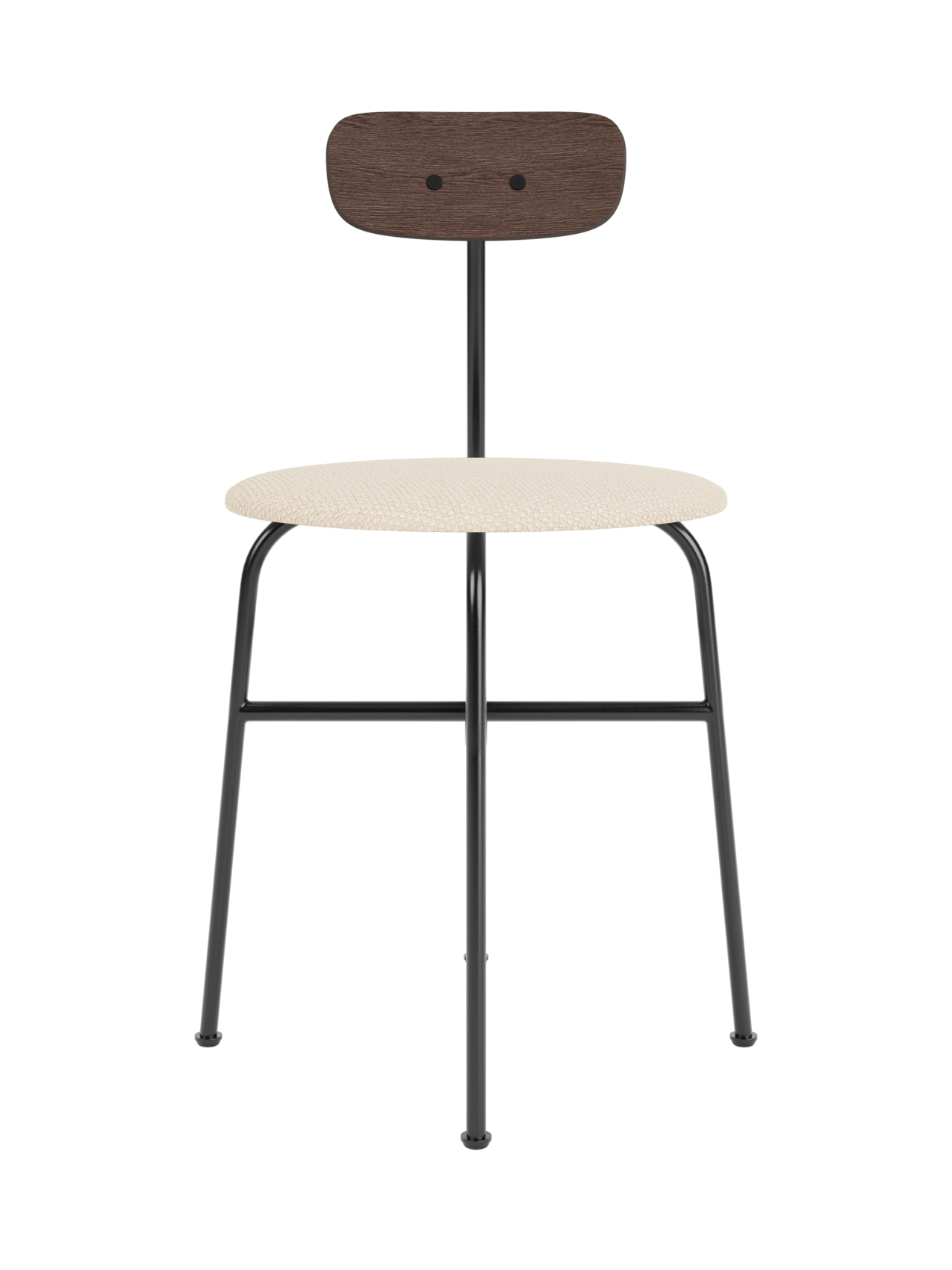 Afteroom Dining Chair with a Logan Jasmine upholstered seat, dark stained oak backrest and black steel frame.