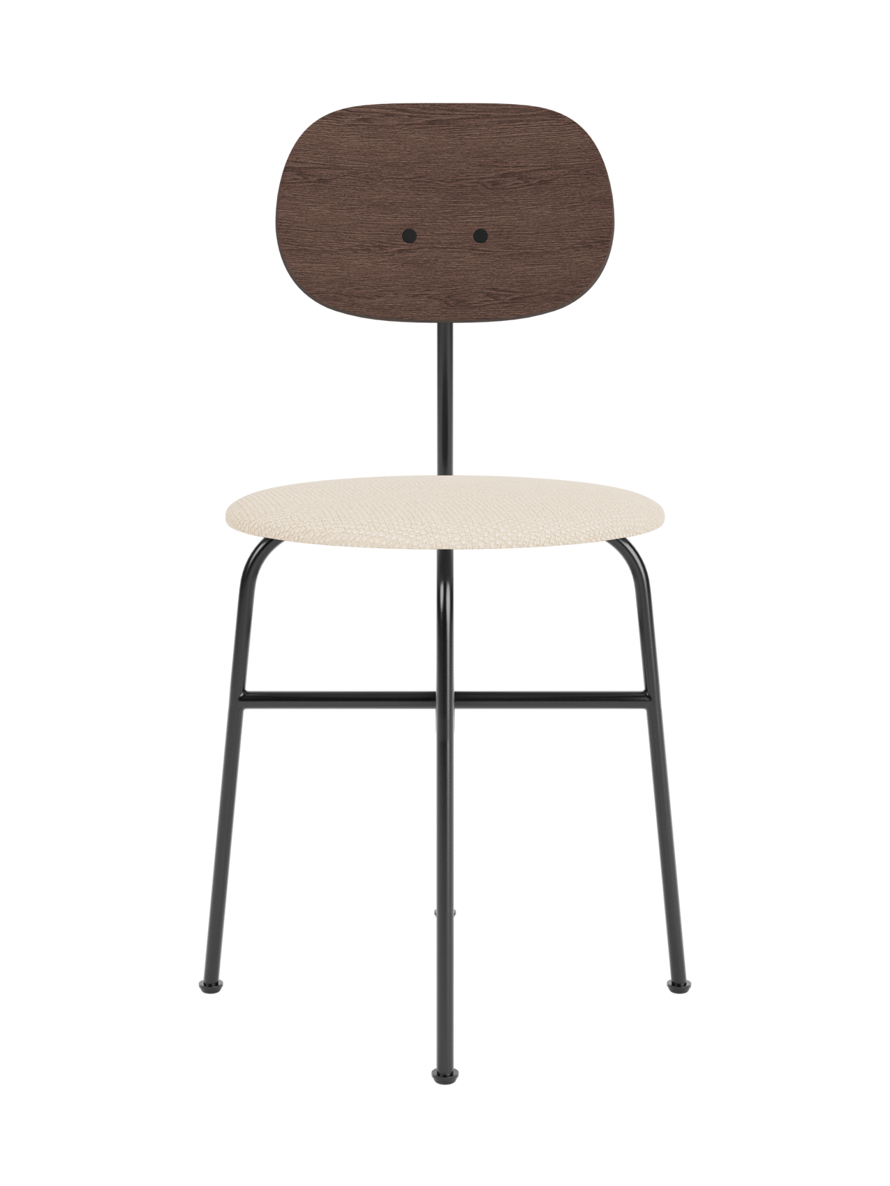 Afteroom Dining Chair Plus with a dark stained oak backrest and Logan Jasmine upholstered seat on a black steel frame.