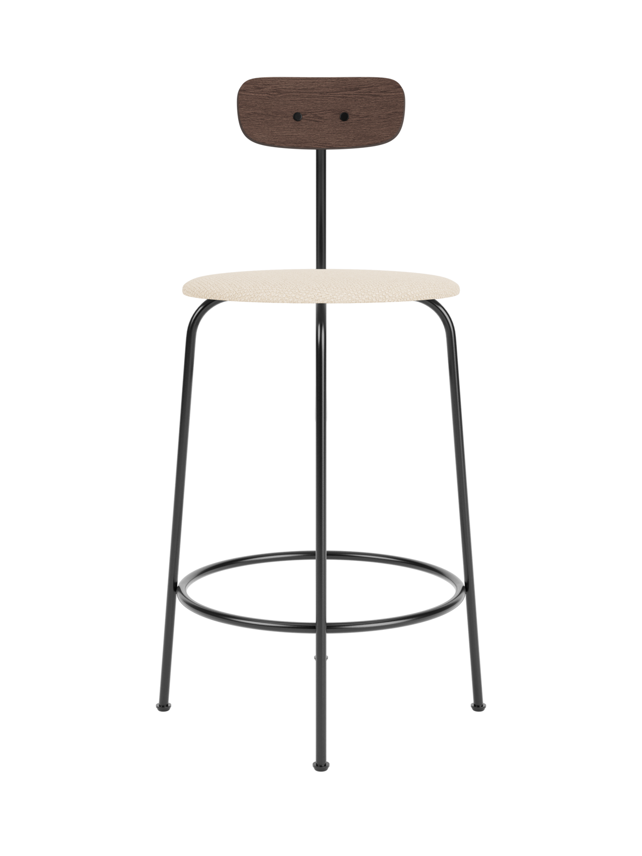 Afteroom Counter Chair with a cream Logan Jasmine upholstered seat, dark stained oak backrest and black steel frame.