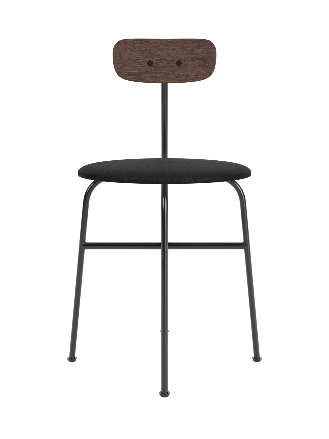 Afteroom Dining Chair with a black Sierra 1001 upholstered seat, dark stained oak backrest and black steel frame.