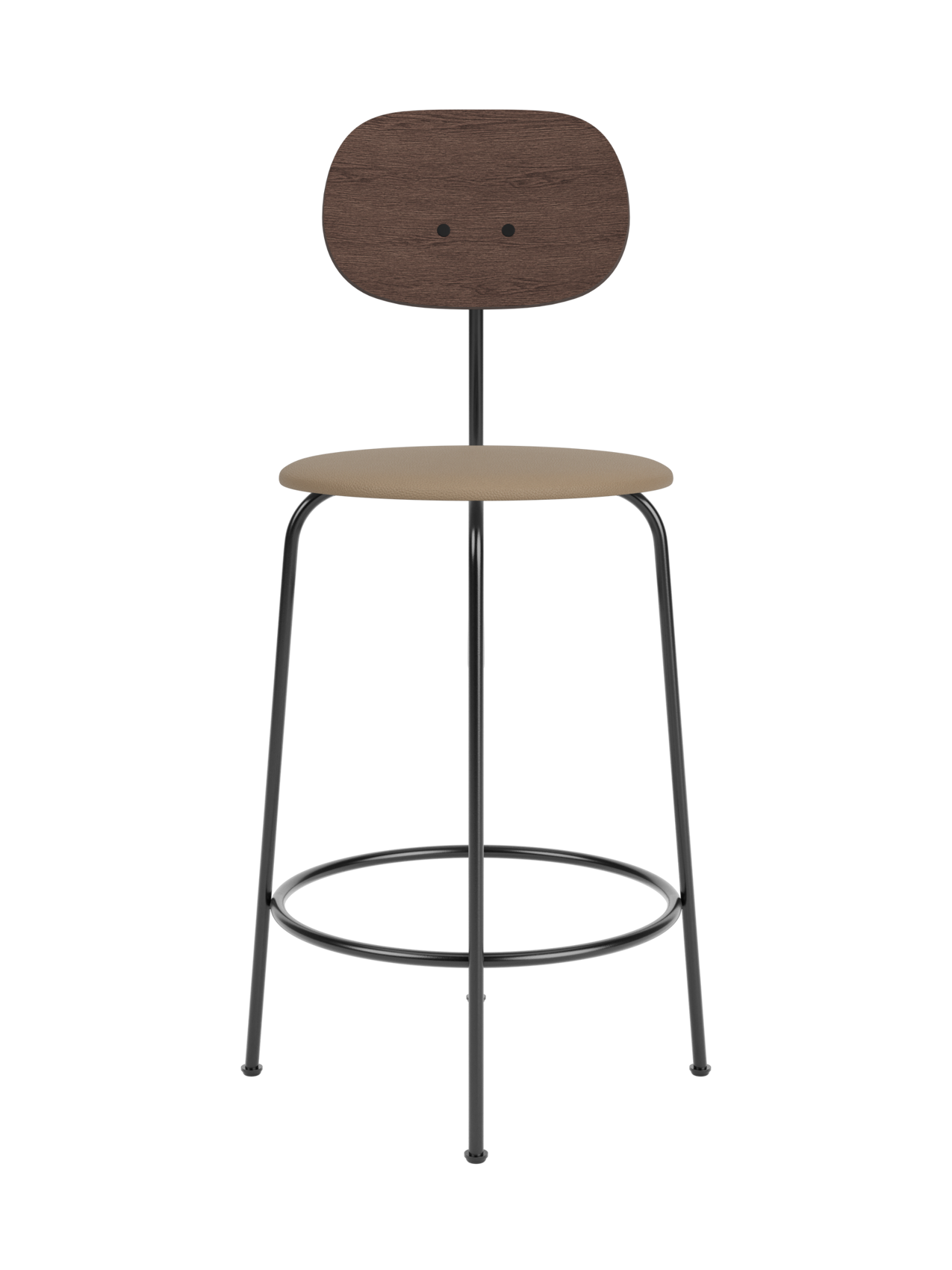 Afteroom Counter Chair Plus with a dark stained oak back and tan Sierra 1611 upholstered seat on a black frame.