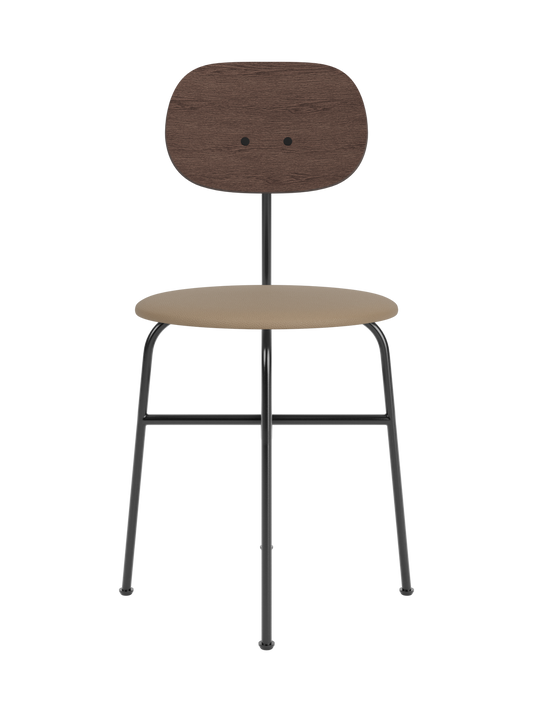 Afteroom Dining Chair Plus with a dark stained oak back and Sierra 1611 upholstered seat on a black steel frame.
