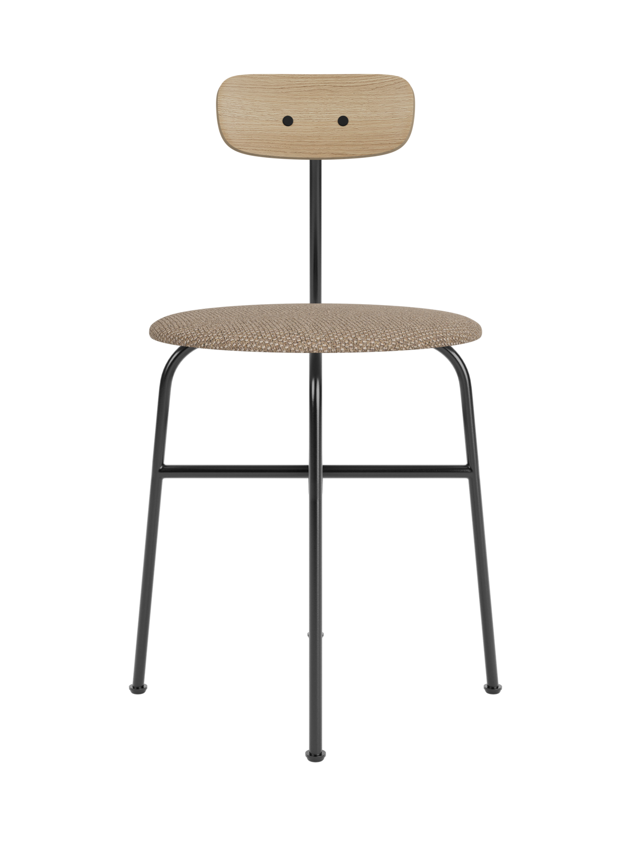 Afteroom Dining Chair featuring a textured Logan Flint seat, natural oak backrest and a slim black steel frame.