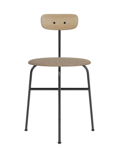 Afteroom Dining Chair featuring a textured Logan Flint seat, natural oak backrest and a slim black steel frame.