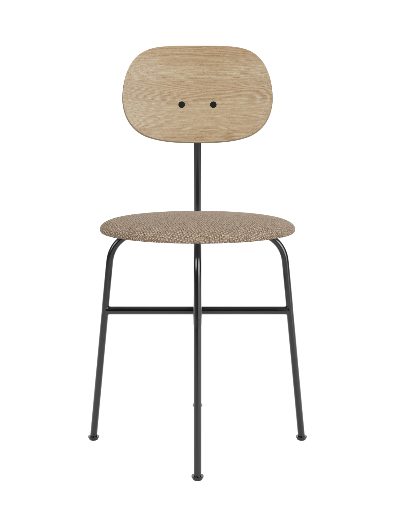 Afteroom Dining Chair Plus featuring a natural oak backrest and Logan Flint upholstered seat on a black steel frame.