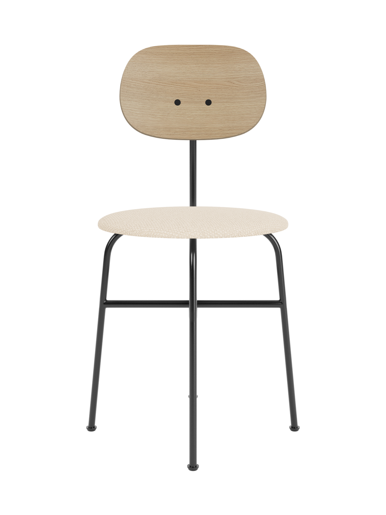 Afteroom Dining Chair Plus with a natural oak backrest and Logan Jasmine upholstered seat on a black steel frame.