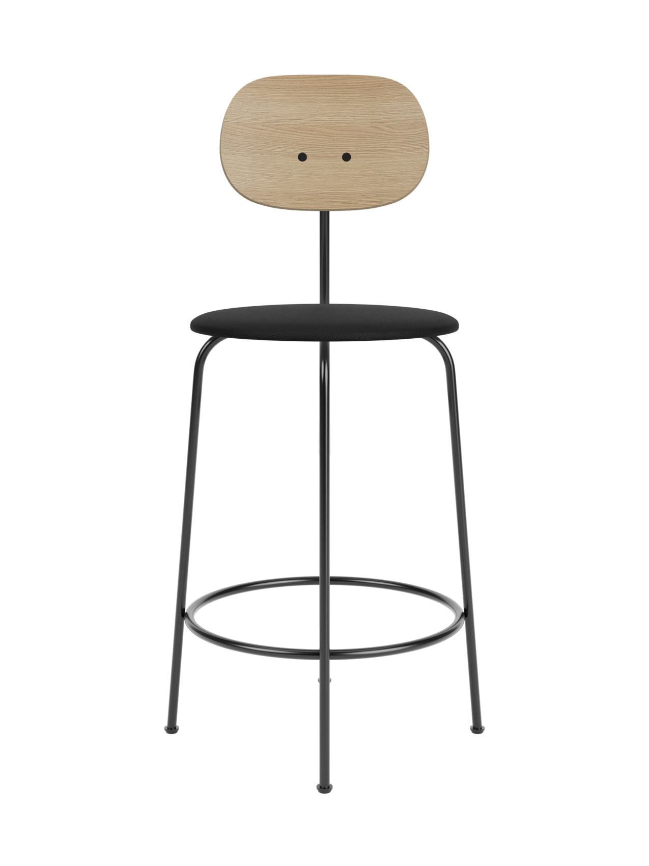 Afteroom Counter Chair Plus with natural oak backrest, black upholstered seat and a slender black metal frame.