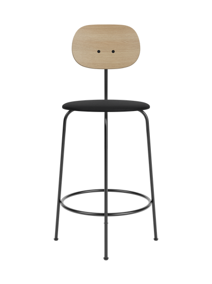 Afteroom Counter Chair Plus with natural oak backrest, black upholstered seat and a slender black metal frame.