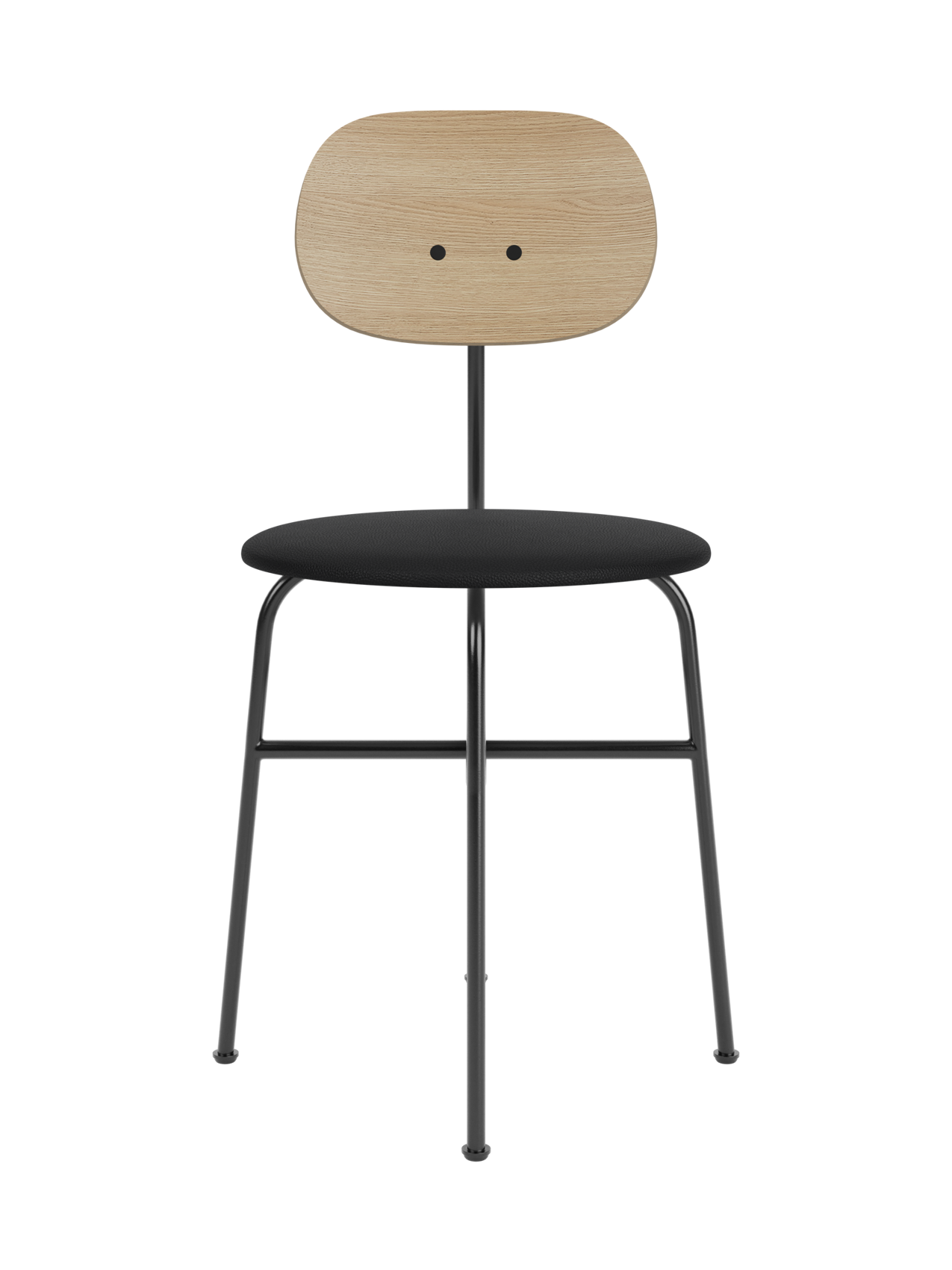 Afteroom Dining Chair Plus, Upholstered Seat with natural oak backrest and minimalist black steel frame.