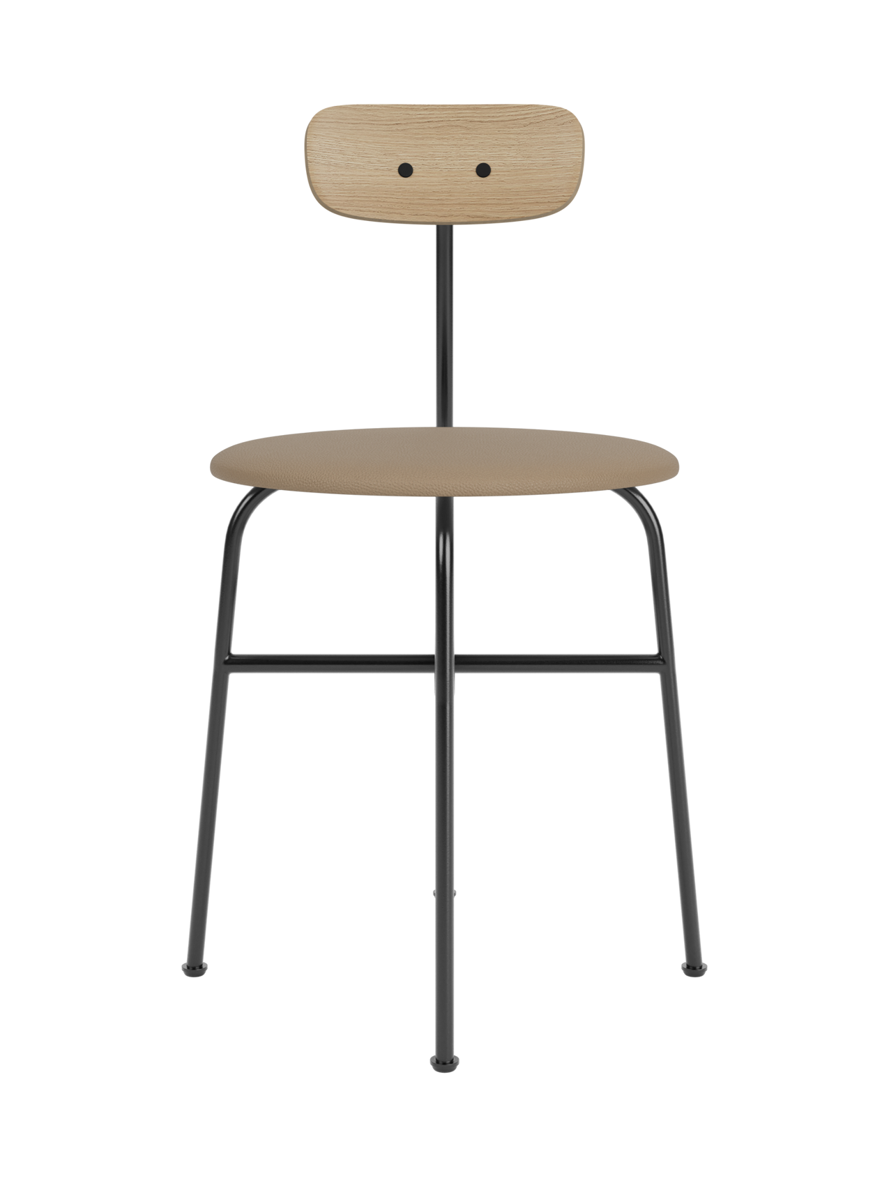 Afteroom Dining Chair with a natural oak backrest, tan Sierra 1611 upholstered seat and black steel frame.