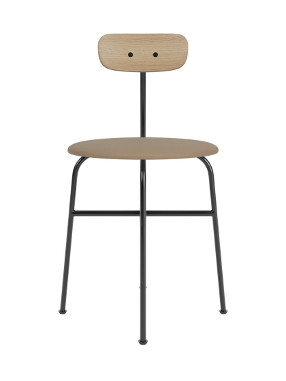 Afteroom Dining Chair with a natural oak backrest, tan Sierra 1611 upholstered seat and black steel frame.